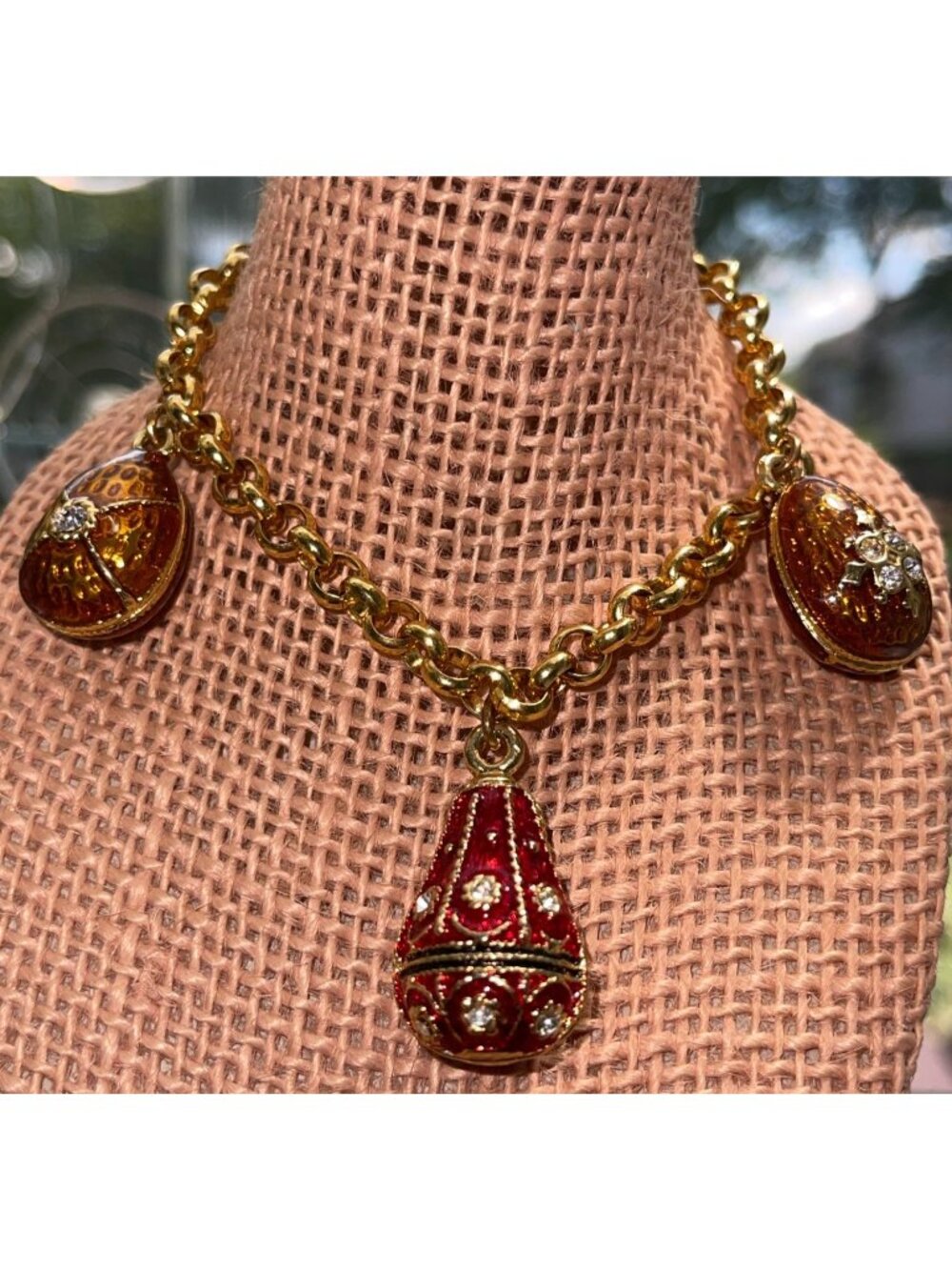 Vtg Gold-Tone Joan Rivers Charm Bracelet W/ Gold & Amber Guilloche Enamel-Style